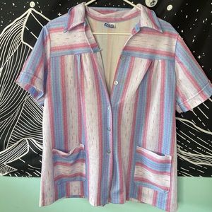 Pink & Blue Striped Button Up Shirt